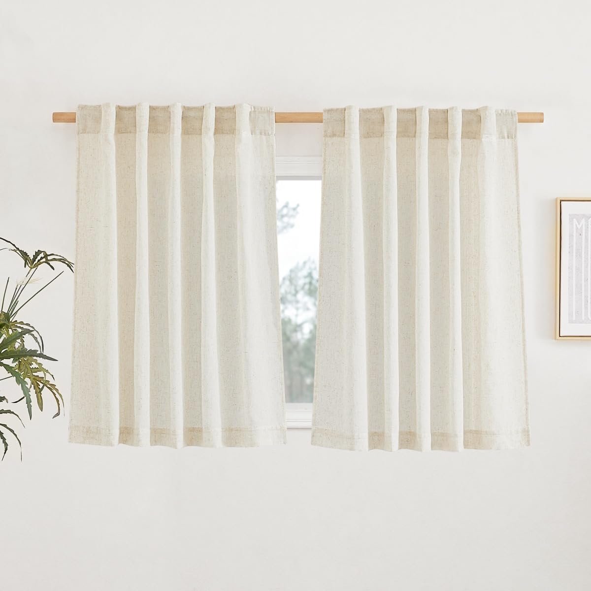 NICETOWN Flax Sheer Linen Curtains for Living Room 95 inch Long 2 Panels, Rod Pocket & Back Tab Semi Sheer Drapes Privacy Added with Light Filtering for Bedroom/Living Room, Natural, W55 x L95