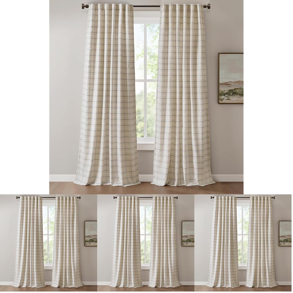 Madison Park Plaid Window Curtain Thermal Insulated, 1 Panel, 50x95 Brown