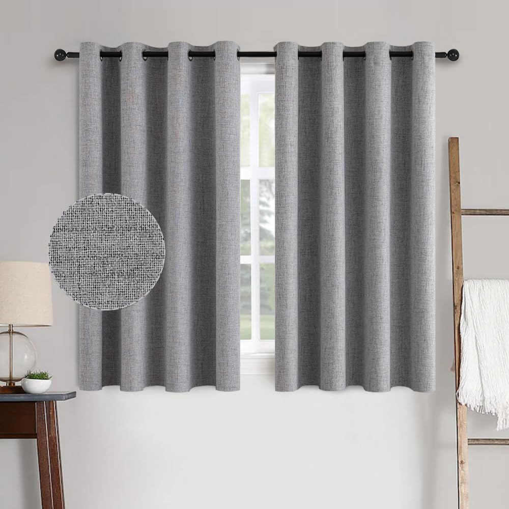 MIULEE 100% Blackout Linen Curtains for Bedroom 52x84 Inches Dusty Blue