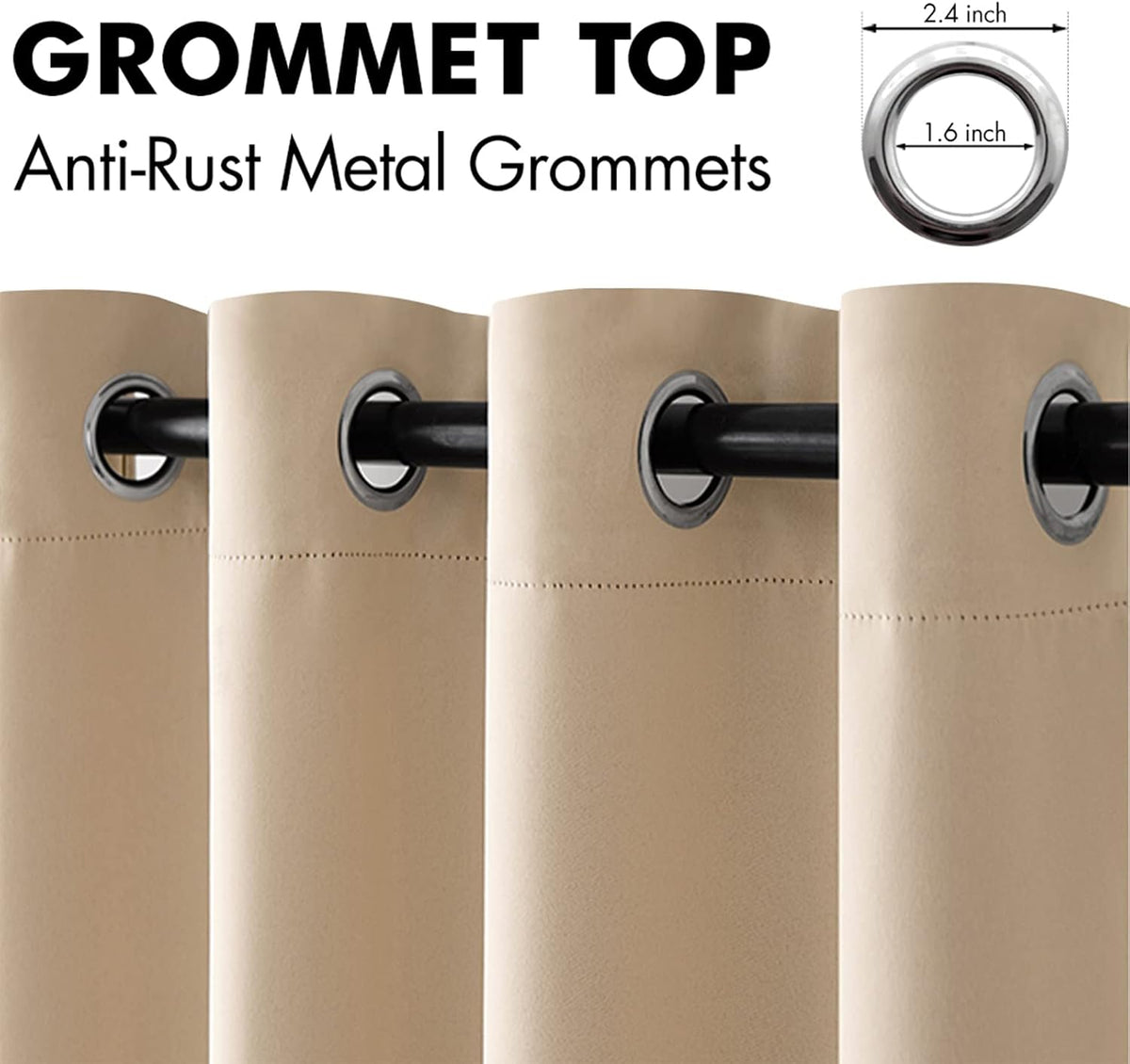MIULEE Beige Blackout Bedroom Curtains Drapes 84 Inch Long 52"x84"