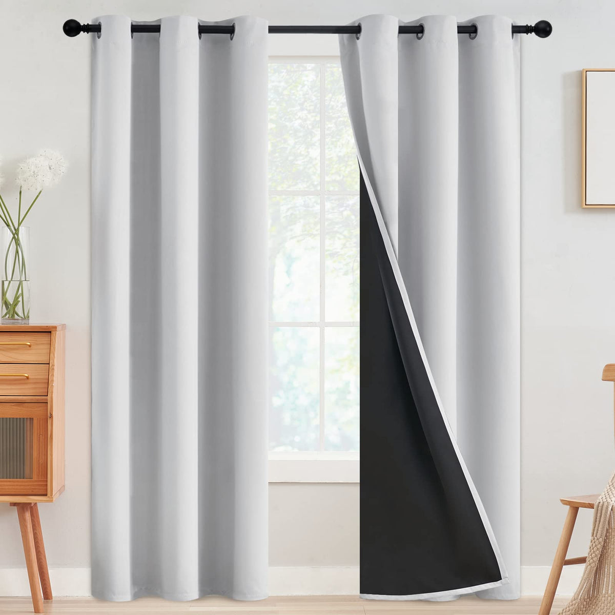 SimpleHome Cream 100% Blackout Curtains Room Darkening Living Room 84 Inch