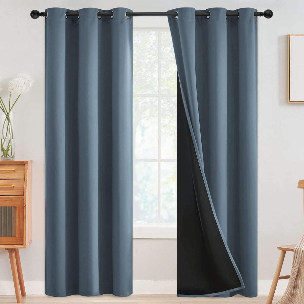 SimpleHome Cream 100% Blackout Curtains Room Darkening Living Room 84 Inch