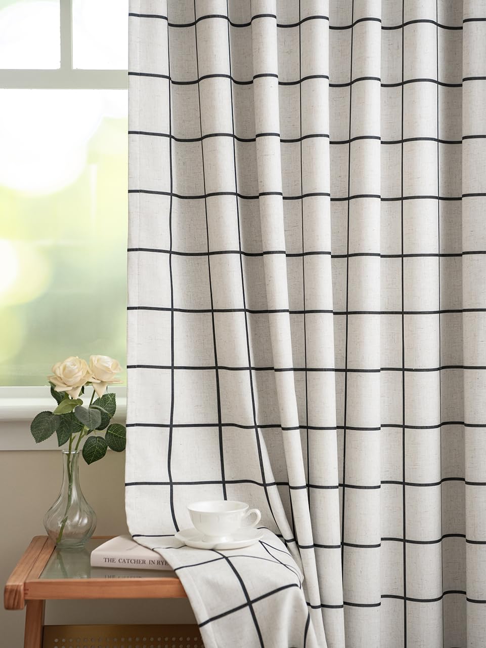 THREE GIRLS Plaid Pinch Pleated Curtains - Modern Luxury Linen Buffalo Blackout Drapes, Thermal Insulated Double Layer Window Panels for Living Room Bedroom, 120 Inches Long Brown 2 Panels Set