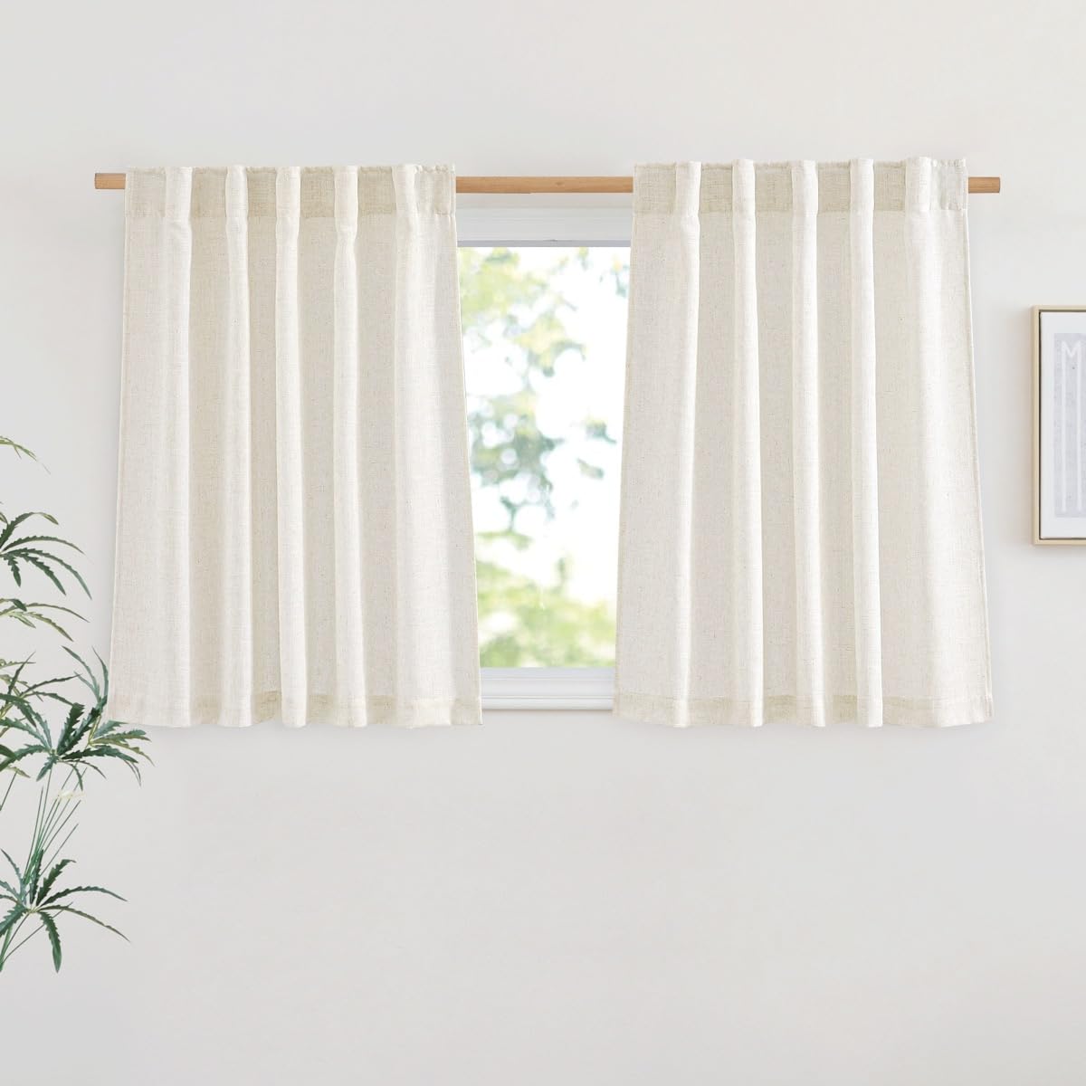 NICETOWN White Linen Sheer Curtains and Drapes 84 inches Long, Rod Pocket & Back Tab semitransparent with Light Through Vertical Window Treatments for Sliding Glass Door & Living Room, 52"W, Set of 2