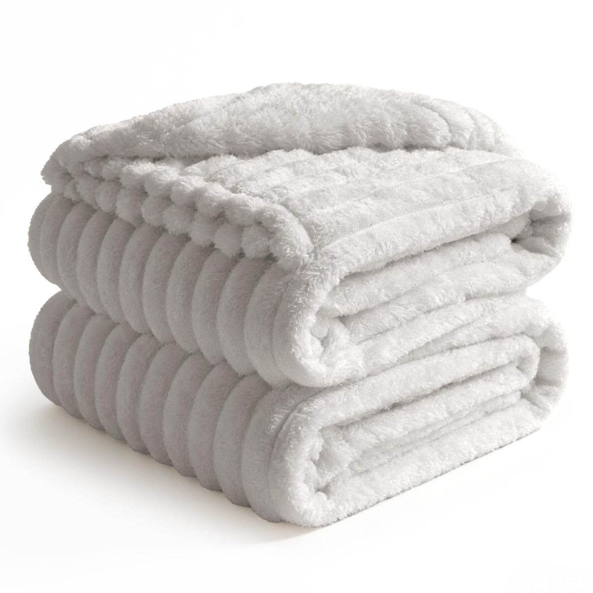 BEDELITE Ribbed Fleece Throw Blanket for Couch, Cream, 50"x60"