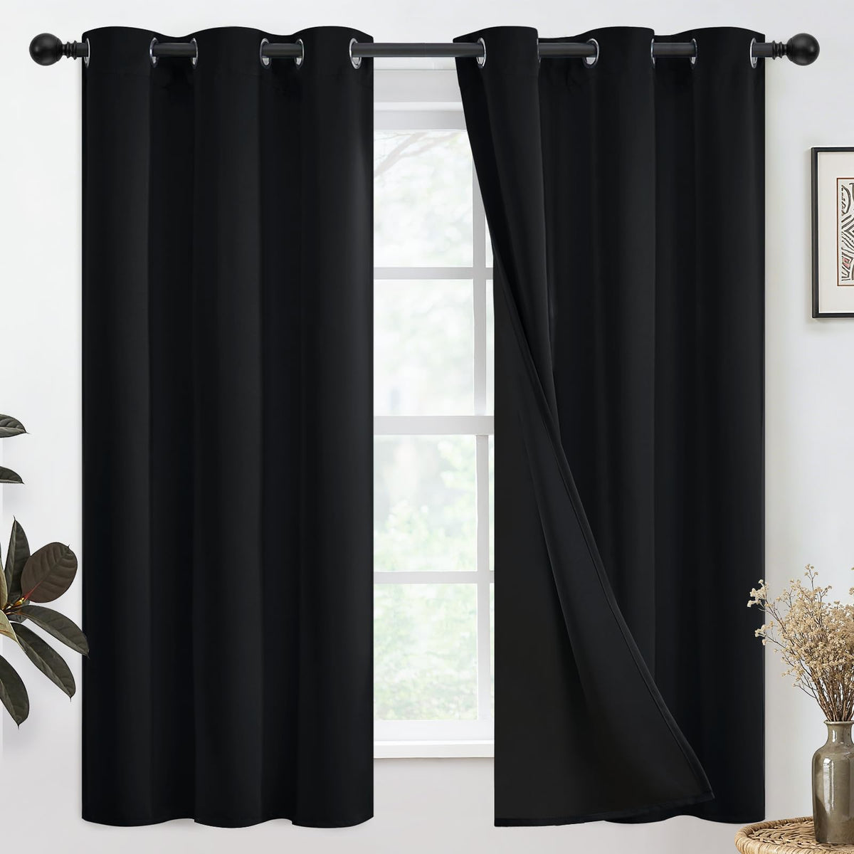 SimpleHome Cream 100% Blackout Curtains Room Darkening Living Room 84 Inch