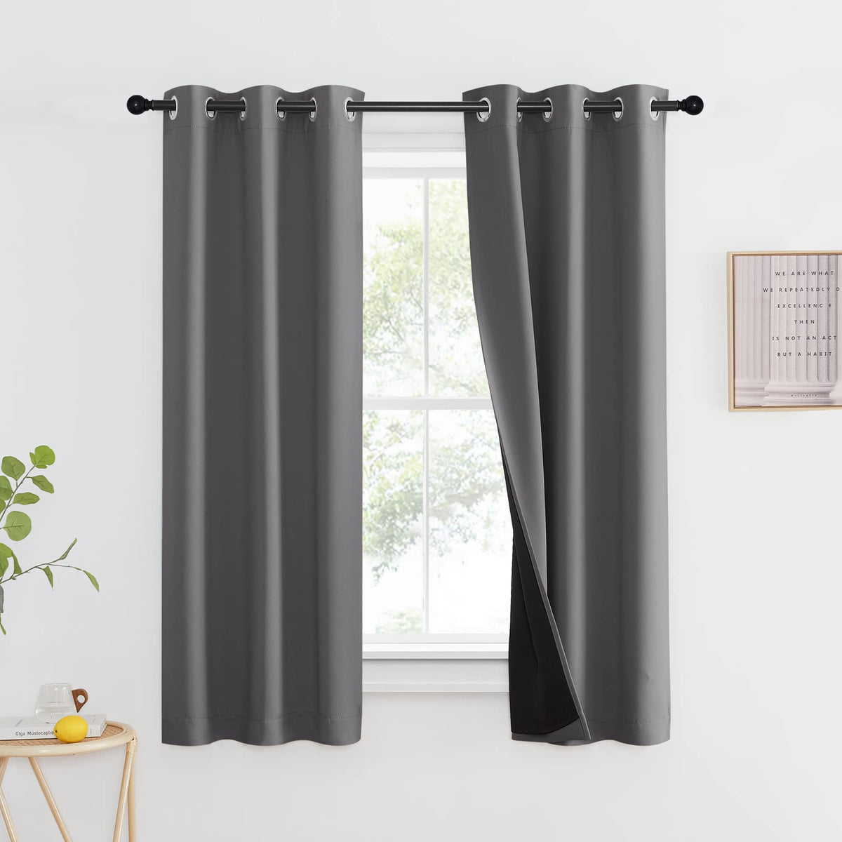 NICETOWN 100% Blackout Curtain 54 inches Long, Double-Deck Completely Blackout Window Treatment Thermal Insulated Lined Drape for Small Window (White, 1 PC, 52 inches Width Each Panel)