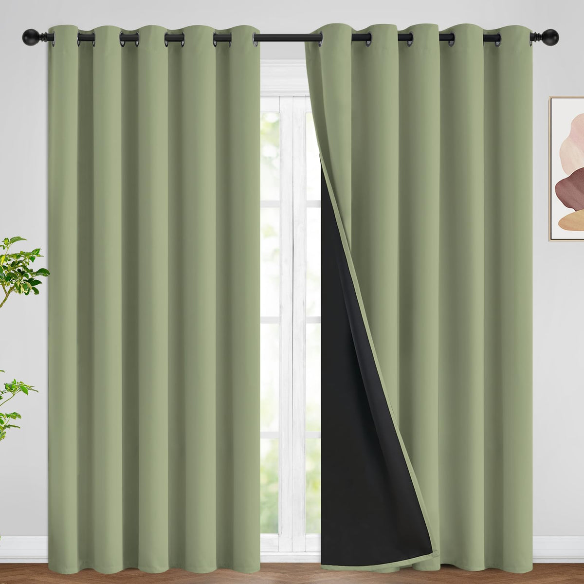 SimpleHome Cream 100% Blackout Curtains Room Darkening Living Room 84 Inch