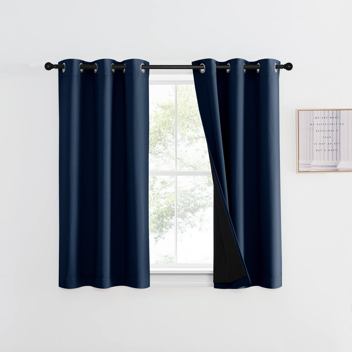 NICETOWN 100% Blackout Curtain 54 inches Long, Double-Deck Completely Blackout Window Treatment Thermal Insulated Lined Drape for Small Window (White, 1 PC, 52 inches Width Each Panel)