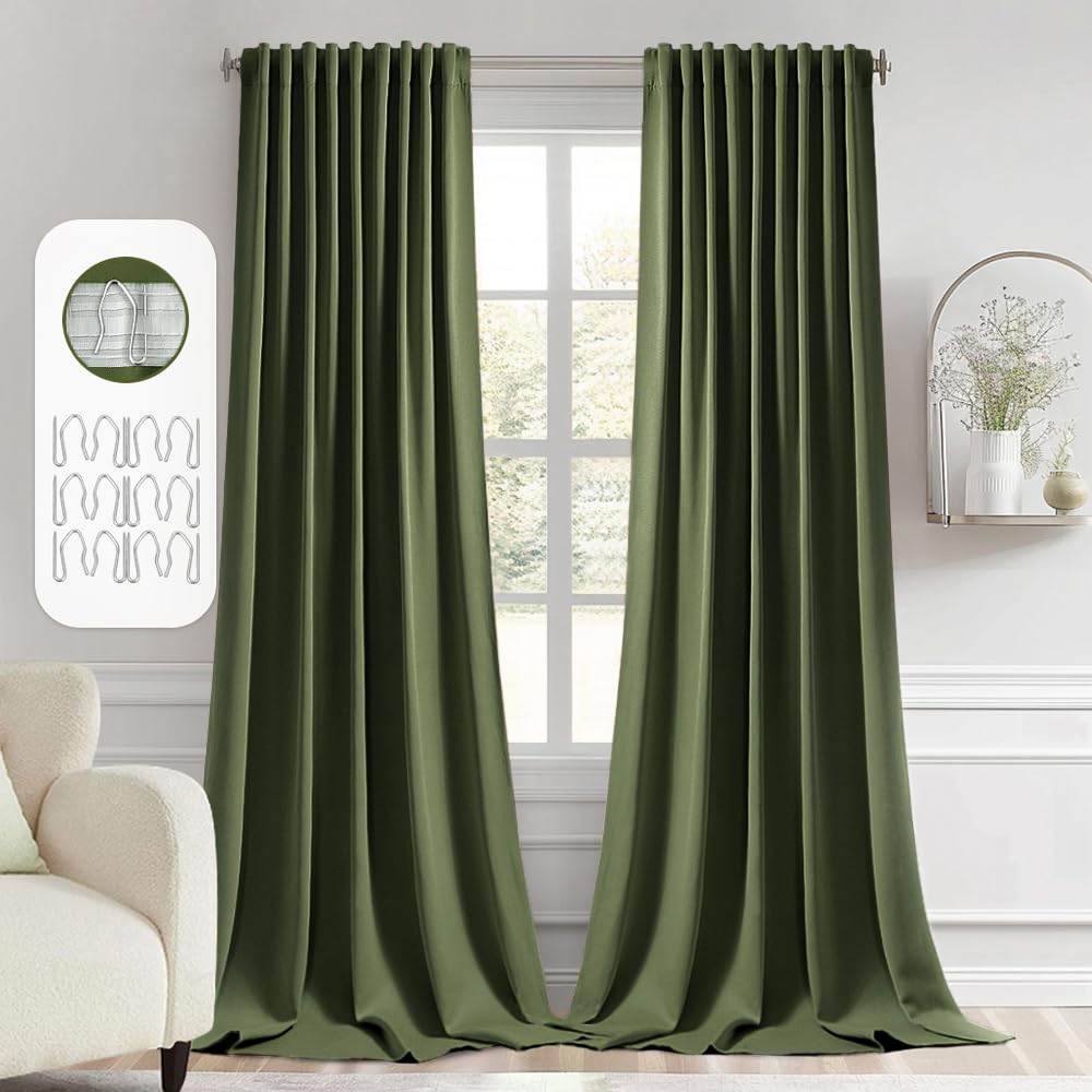 MIULEE 2 Panels Set Black Back Tab Blackout Curtains 52x96 Inch Long