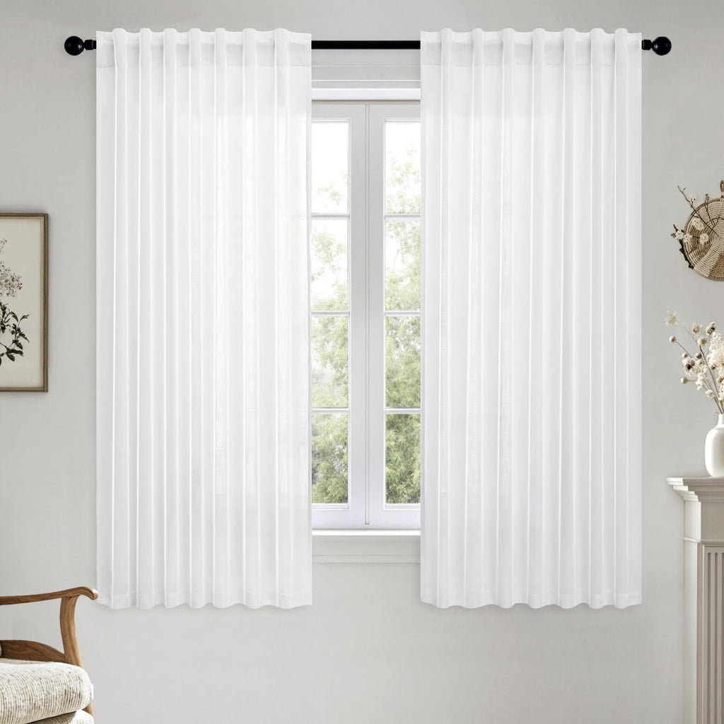 MIULEE Natural White Linen Curtains 52x90 Inch Long 2 Panels for Bedroom