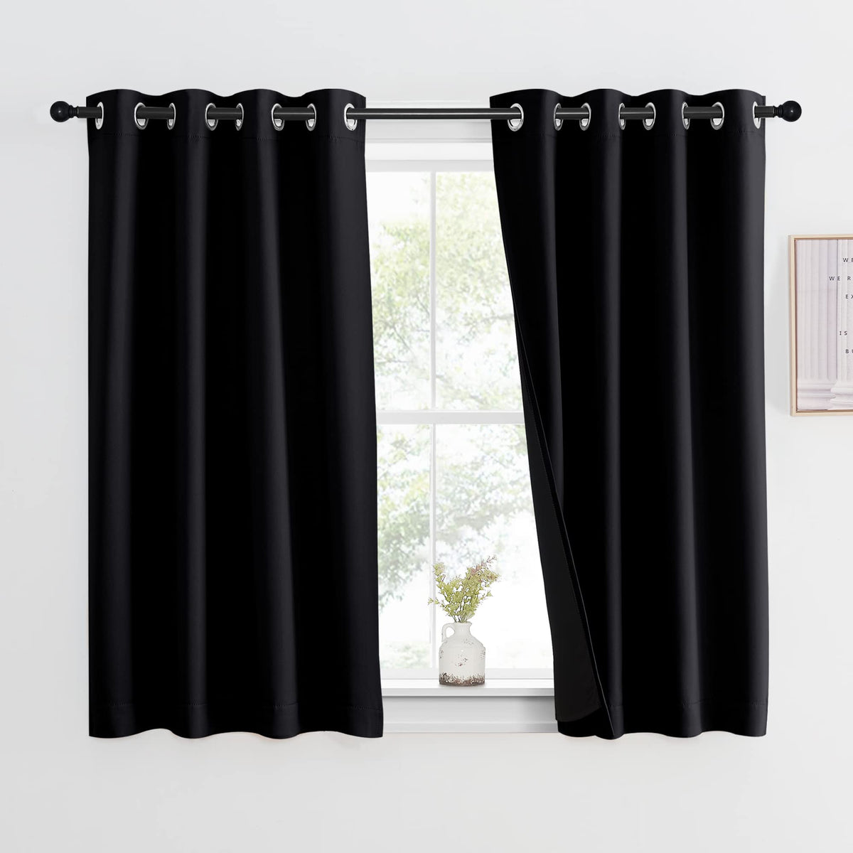 NICETOWN 100% Blackout Curtain 54 inches Long, Double-Deck Completely Blackout Window Treatment Thermal Insulated Lined Drape for Small Window (White, 1 PC, 52 inches Width Each Panel)
