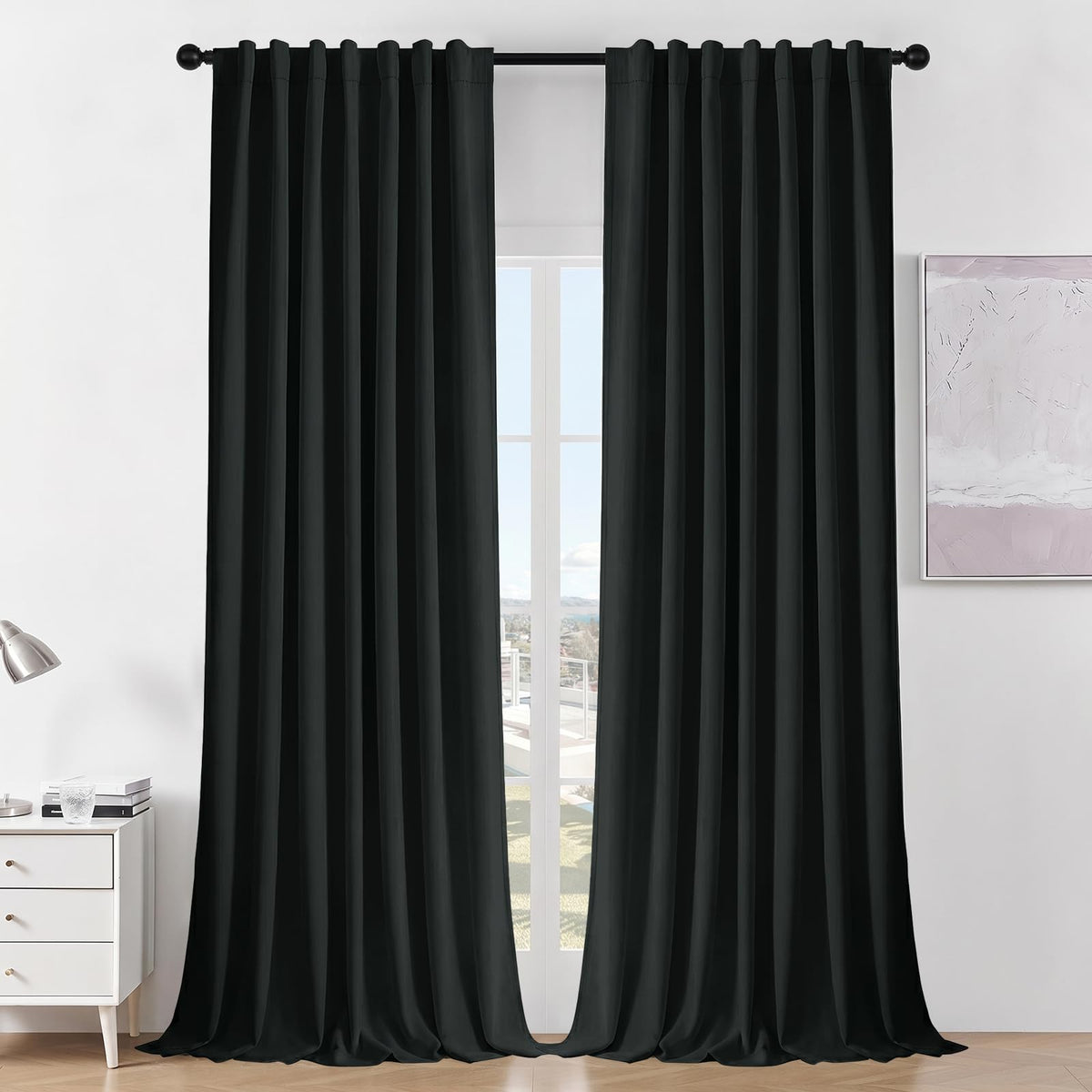 Joydeco White Blackout Curtains 96 Inches Long - 100% Blackout Curtain 2 Panel Set, Rod Pocket & Back Tabs Thermal Insulated Window Drapes for Bedroom Living Room (Pure White,52" Wx96 L)