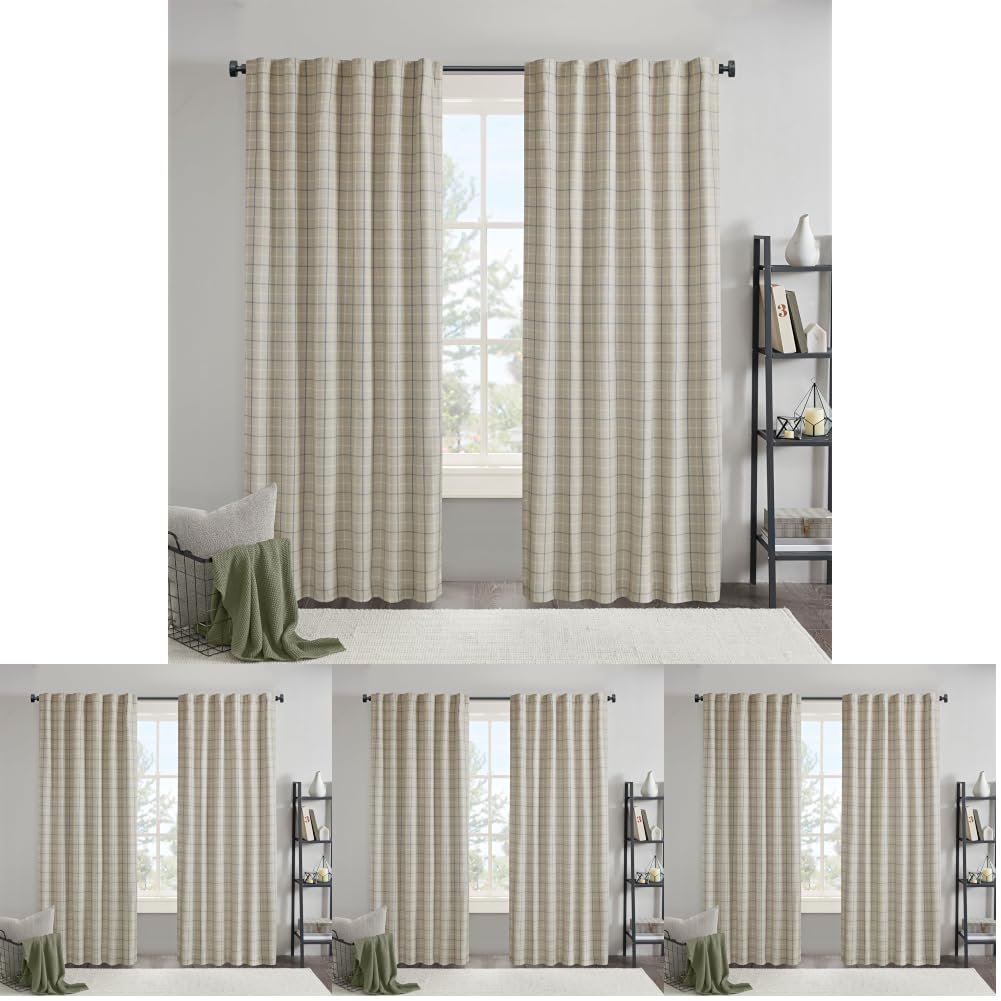 Madison Park Plaid Window Curtain Thermal Insulated, 1 Panel, 50x95 Brown