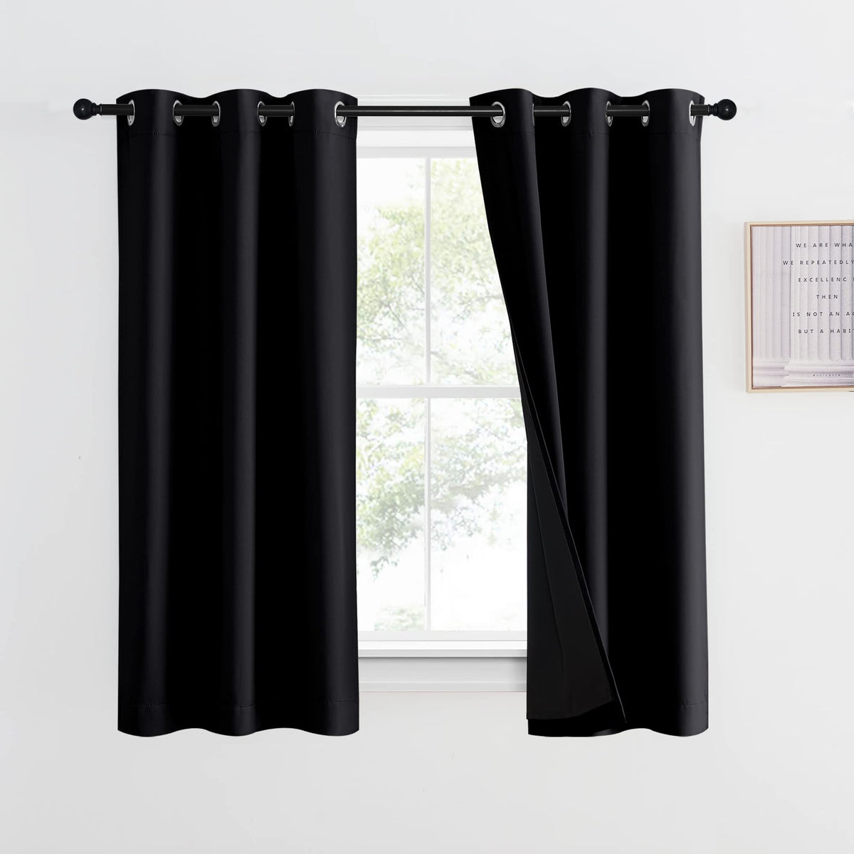 NICETOWN 100% Blackout Curtain 54 inches Long, Double-Deck Completely Blackout Window Treatment Thermal Insulated Lined Drape for Small Window (White, 1 PC, 52 inches Width Each Panel)