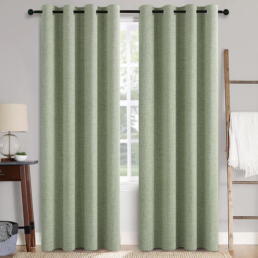 MIULEE 100% Blackout Linen Curtains for Bedroom 52x84 Inches Dusty Blue