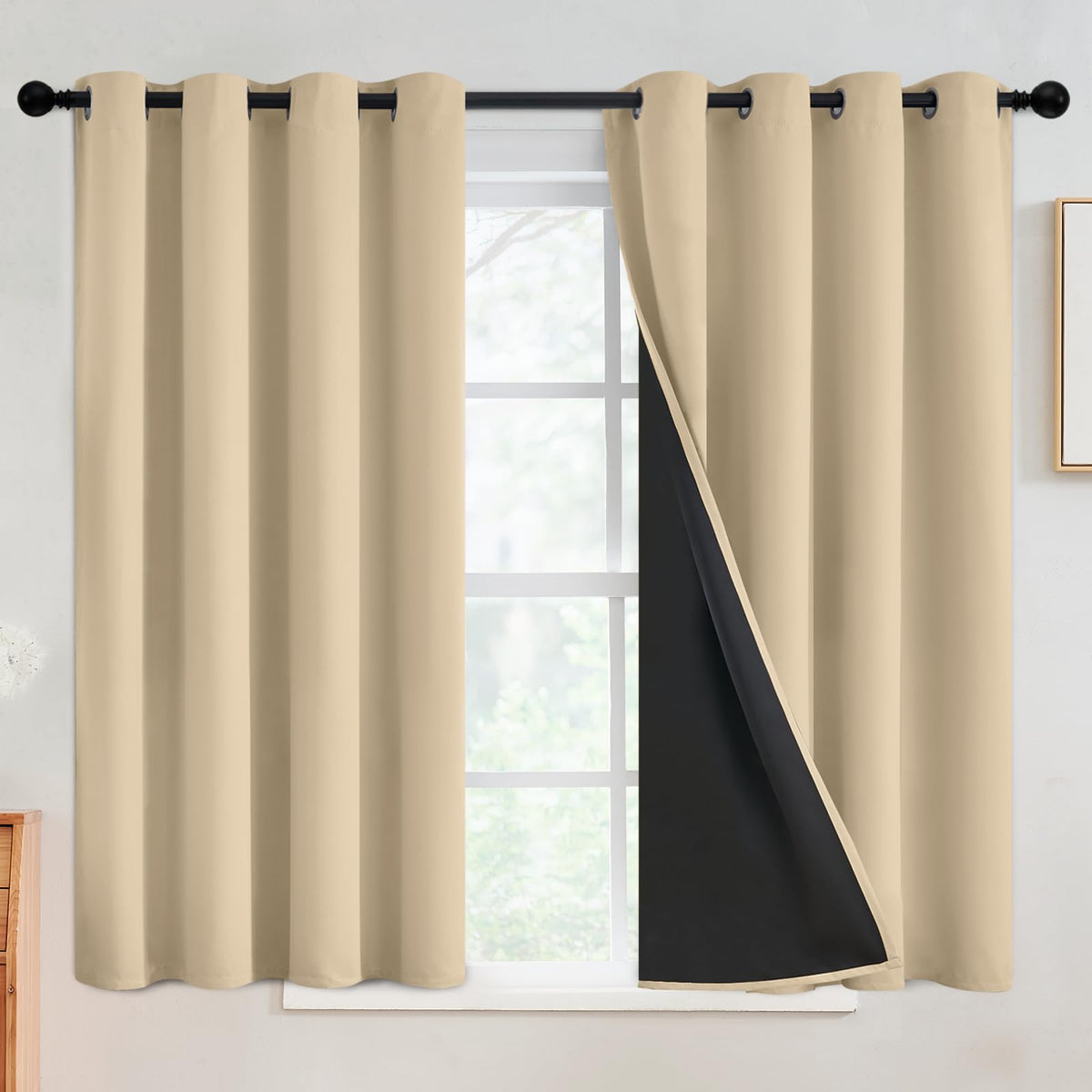 SimpleHome Cream 100% Blackout Curtains Room Darkening Living Room 84 Inch