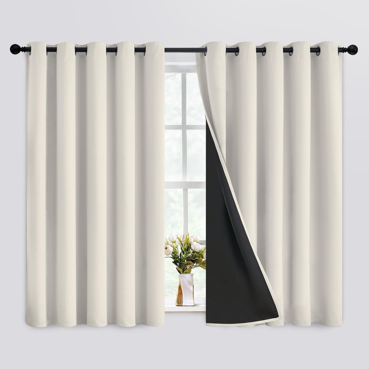 SimpleHome Cream 100% Blackout Curtains Room Darkening Living Room 84 Inch