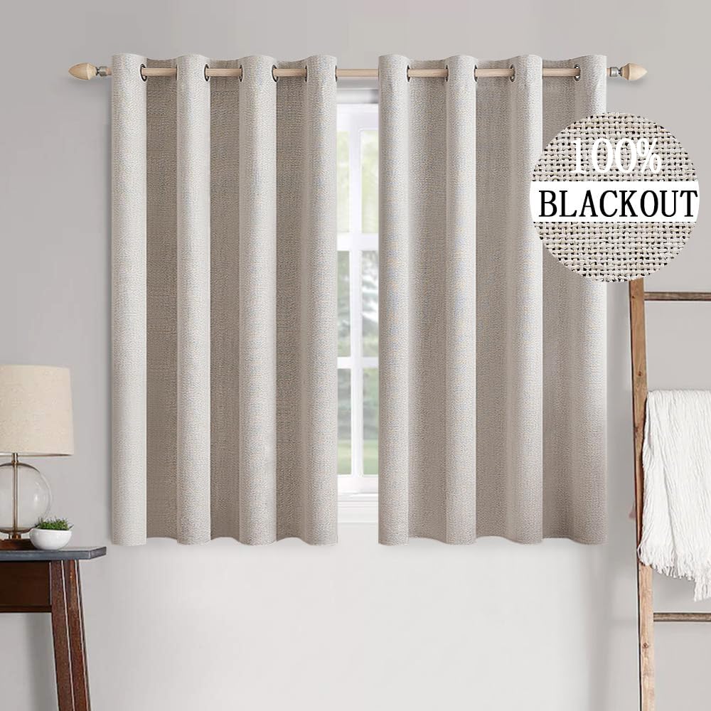 MIULEE 100% Blackout Linen Curtains for Bedroom 52x84 Inches Natural Beige