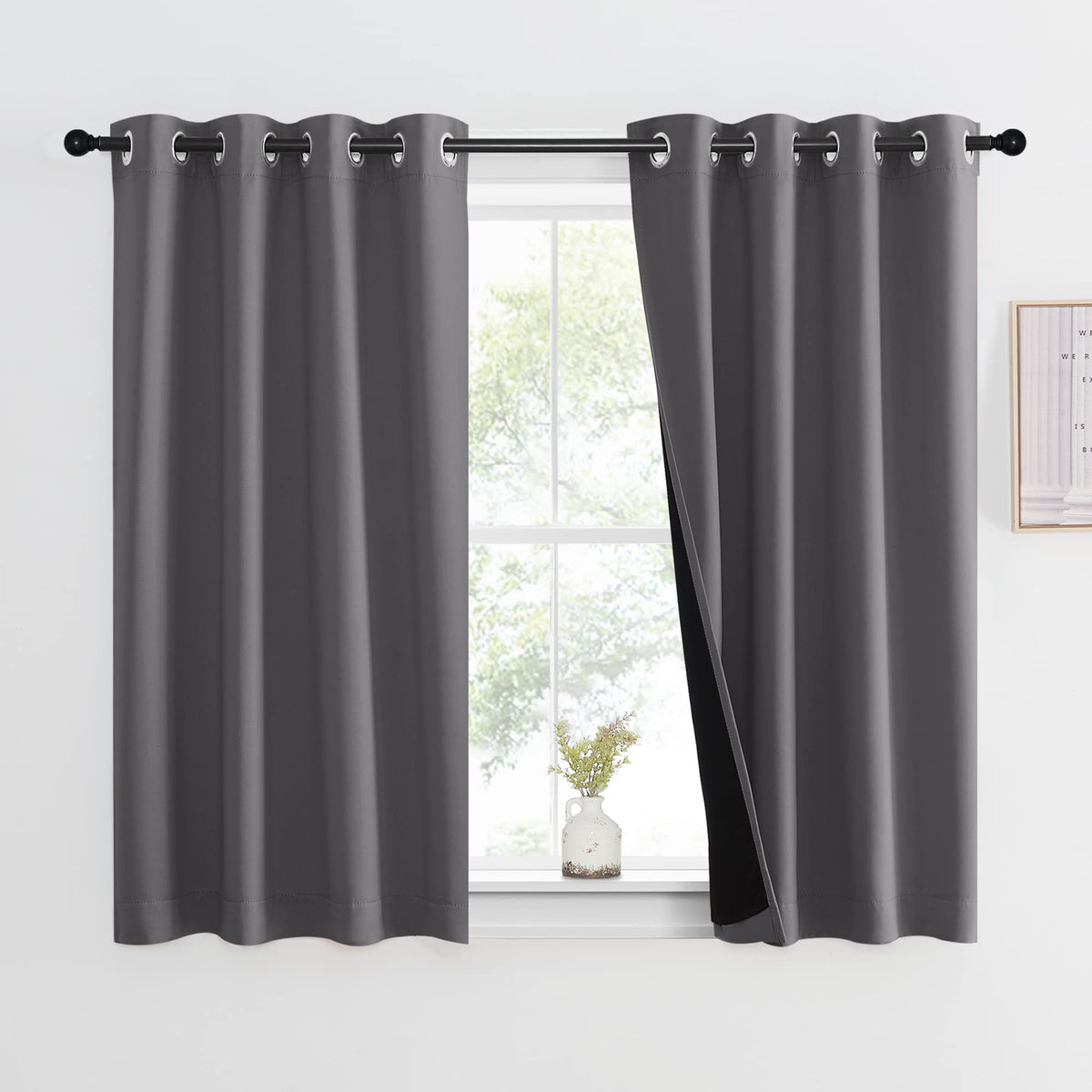 NICETOWN 100% Blackout Curtain 54 inches Long, Double-Deck Completely Blackout Window Treatment Thermal Insulated Lined Drape for Small Window (White, 1 PC, 52 inches Width Each Panel)