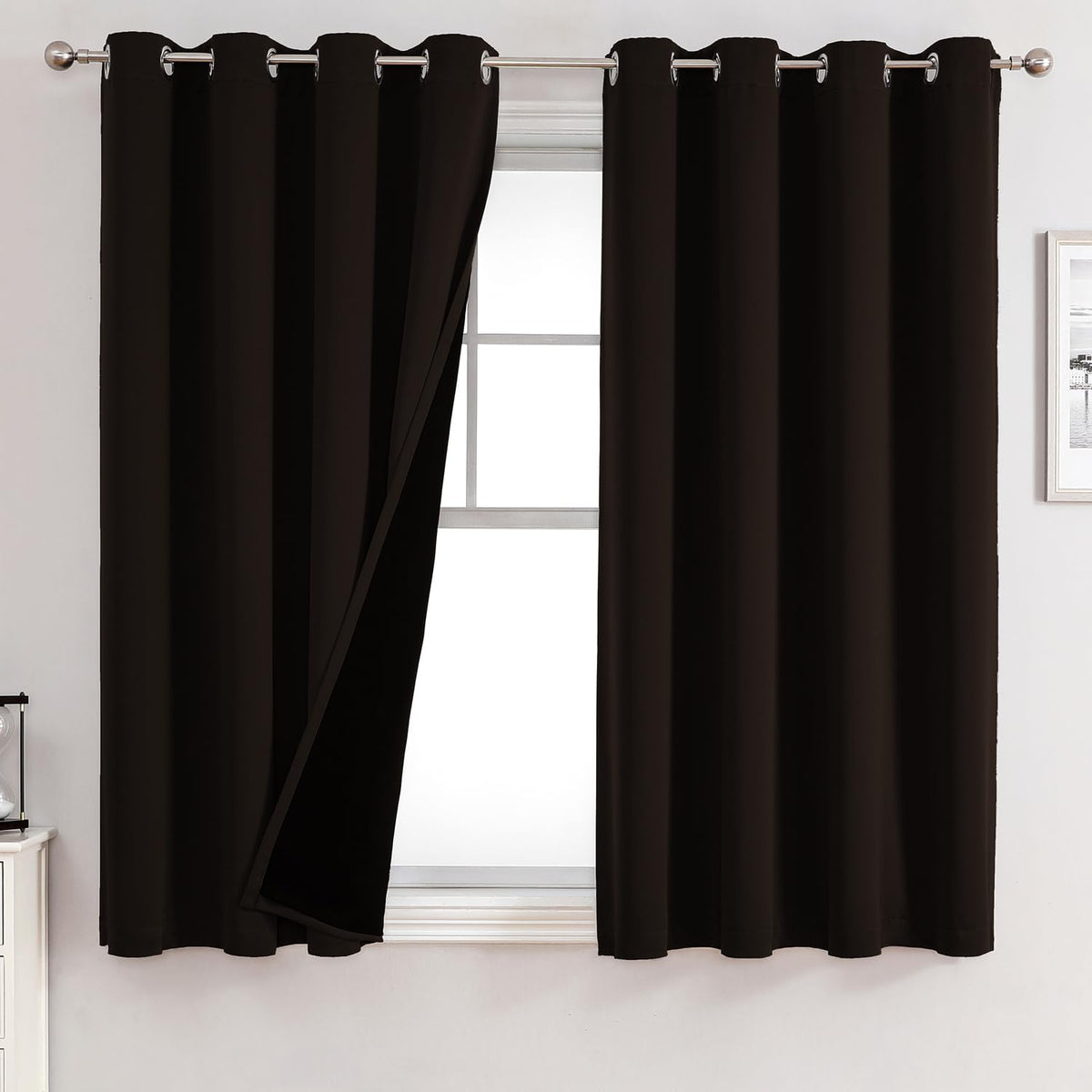 ChrisDowa 100% Blackout Curtains for Bedroom 63 Inch Long with Black Liner