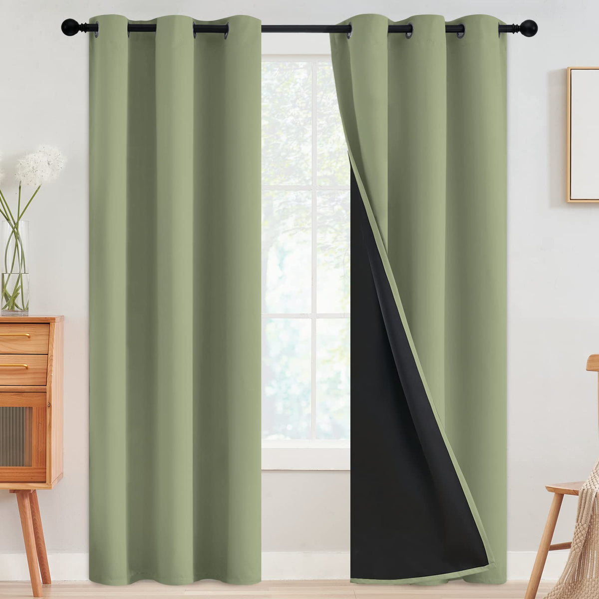 SimpleHome Cream 100% Blackout Curtains Room Darkening Living Room 84 Inch