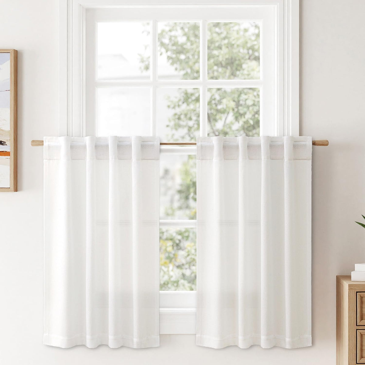 MIULEE Faux Linen Curtains 90 Inch Length 2 Panels Natural Semi Sheer Curtain with Back Tab Rod Pocket, Light Filtering Window Privacy Burlap Drapes for Living Room Bedroom 42W x 90L Linen