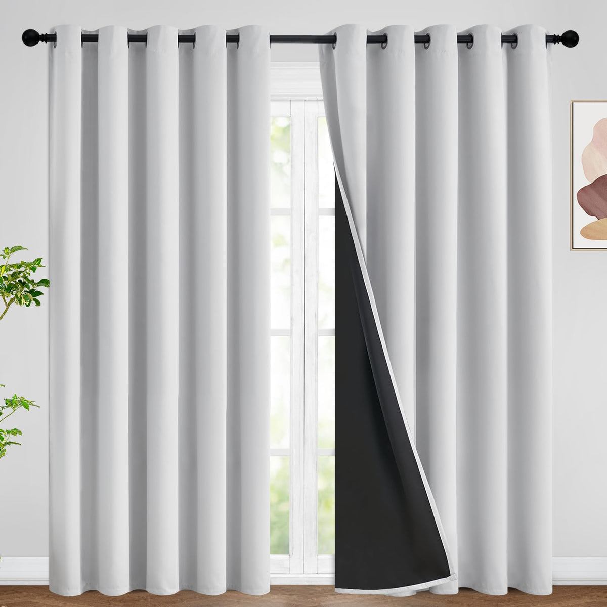 SimpleHome Cream 100% Blackout Curtains Room Darkening Living Room 84 Inch
