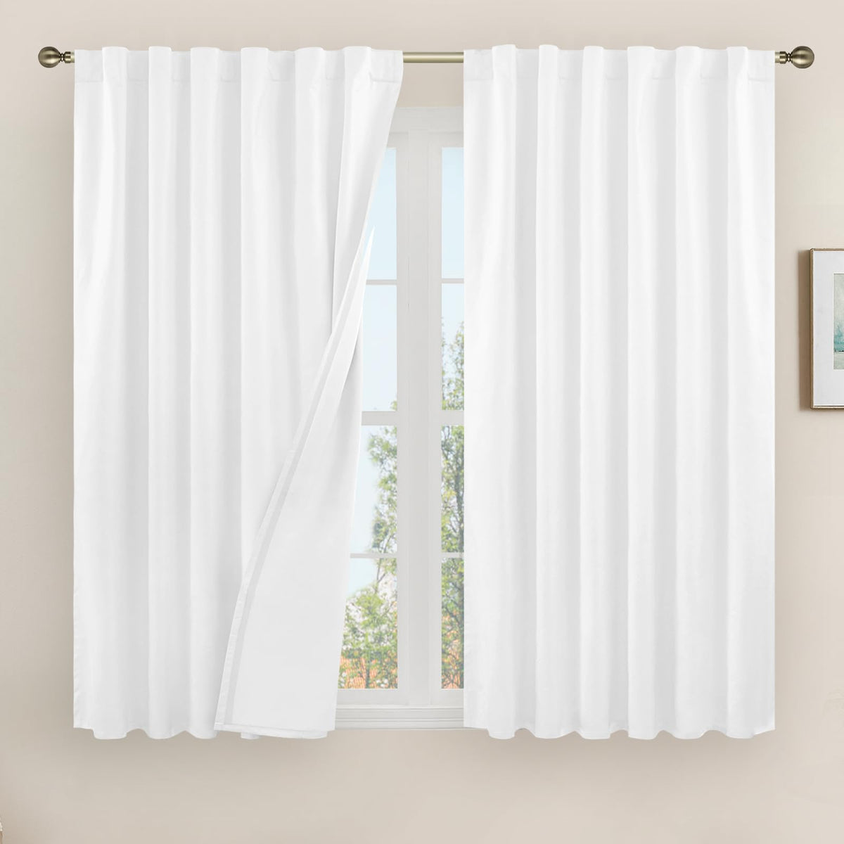 LAMIT 100% Blackout Short Linen Curtains for Cafe 40 Inch Length, Ivory