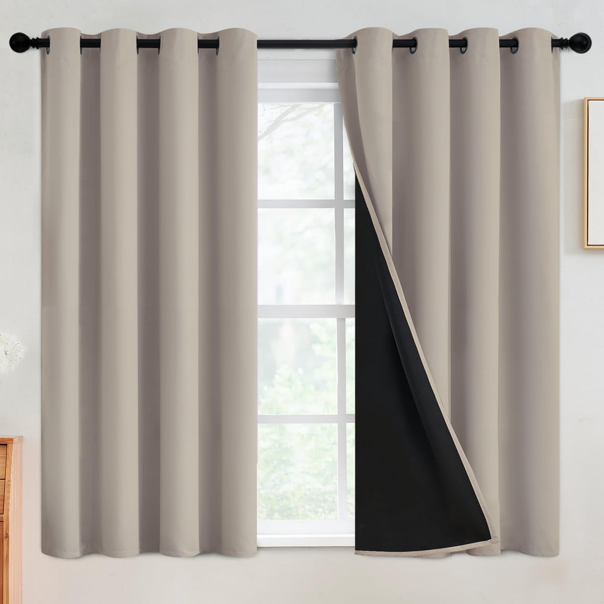 SimpleHome Cream 100% Blackout Curtains Room Darkening Living Room 84 Inch