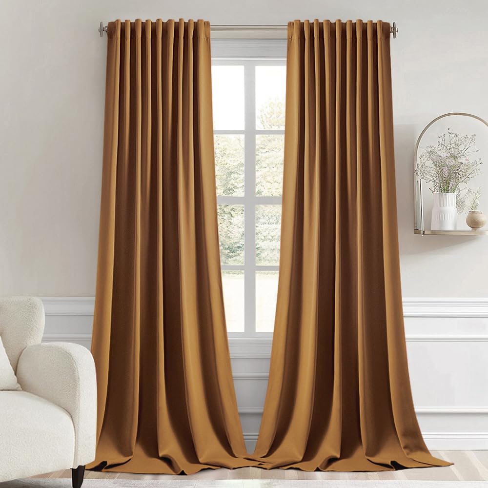 MIULEE 2 Panels Set Black Back Tab Blackout Curtains 52x96 Inch Long