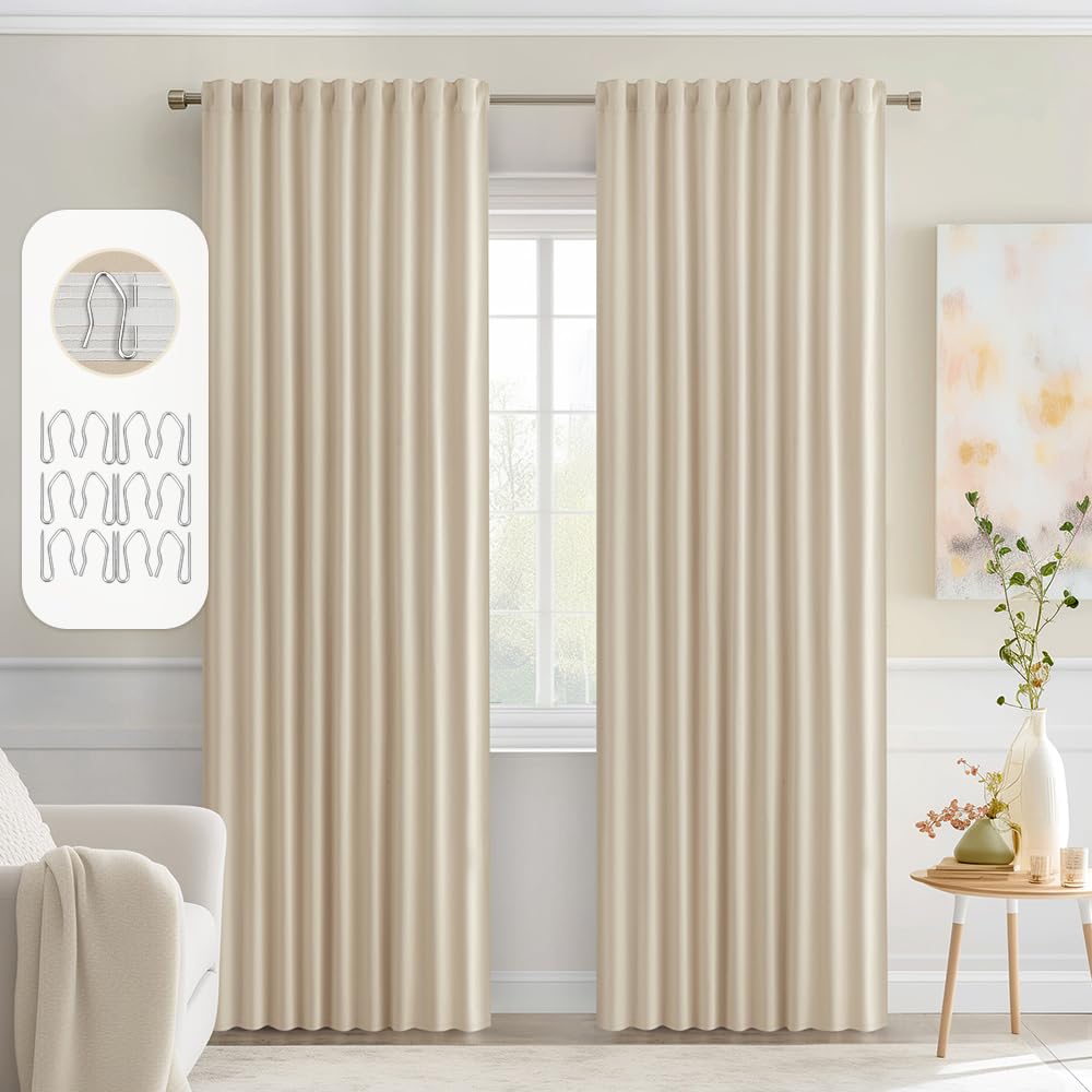 MIULEE 2 Panels Set Black Back Tab Blackout Curtains 52x96 Inch Long