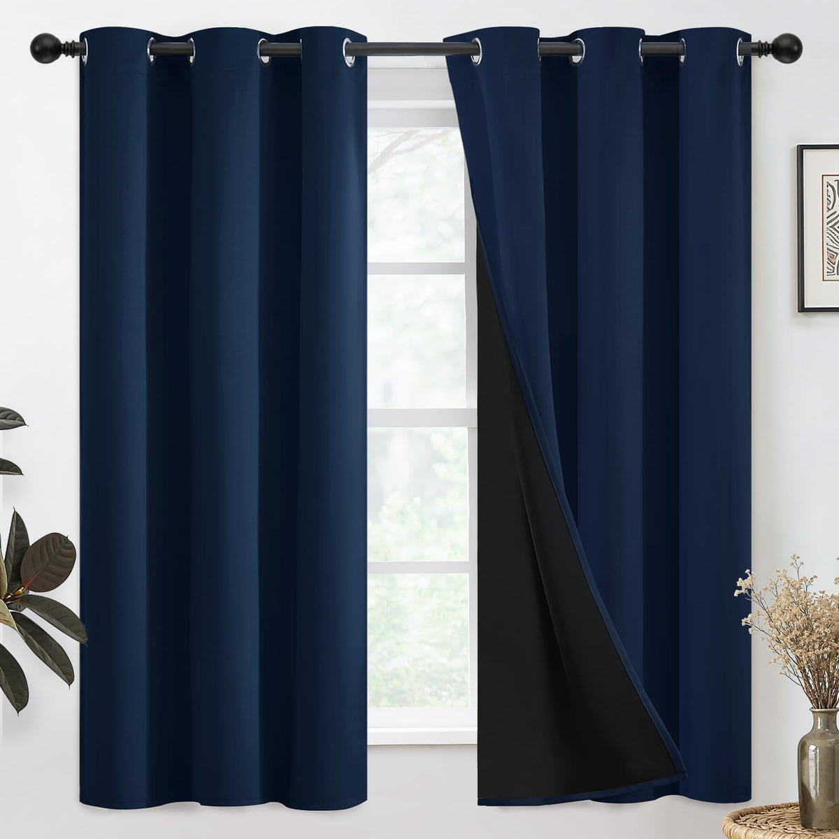 SimpleHome Cream 100% Blackout Curtains Room Darkening Living Room 84 Inch