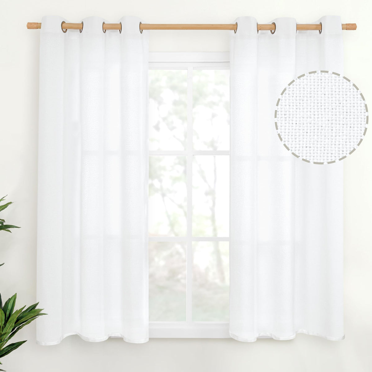 YoungsTex Linen Semi Sheer Curtains 63 Inch Length, Light Filtering Drapes