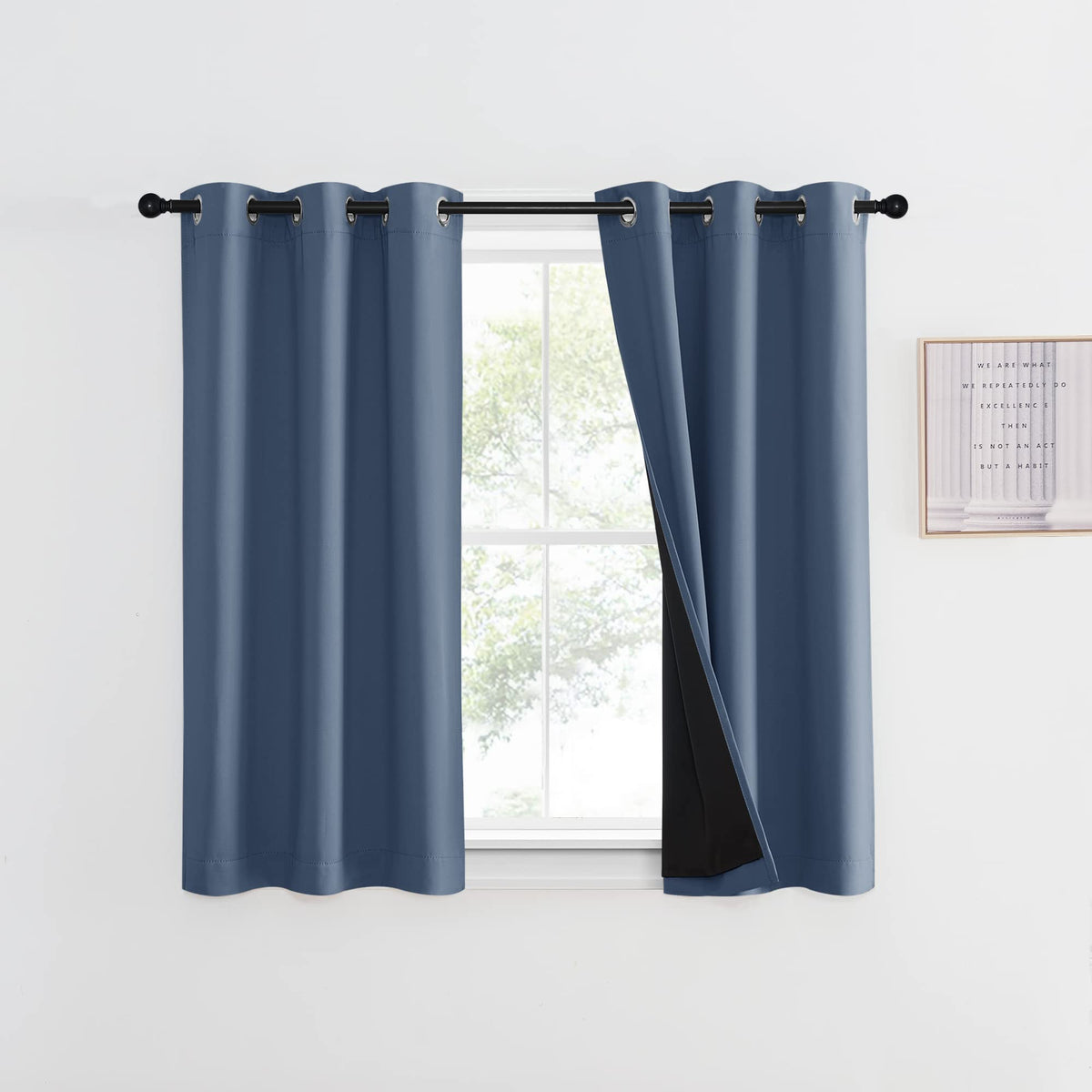 NICETOWN 100% Blackout Curtain 54 inches Long, Double-Deck Completely Blackout Window Treatment Thermal Insulated Lined Drape for Small Window (White, 1 PC, 52 inches Width Each Panel)