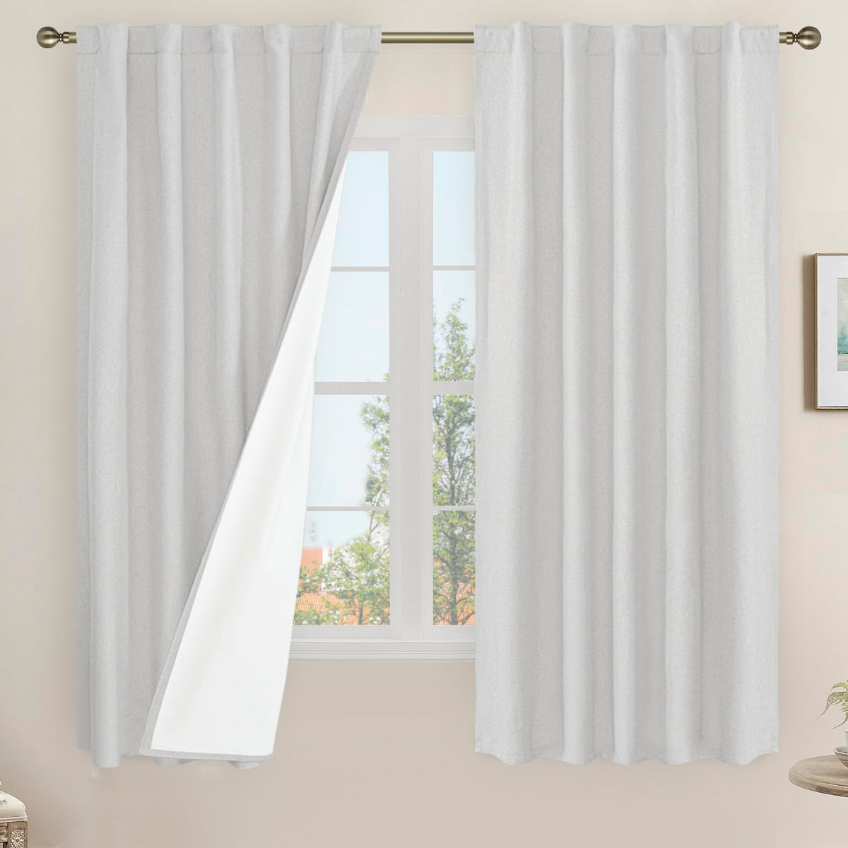LAMIT 100% Blackout Short Linen Curtains for Cafe 40 Inch Length, Ivory