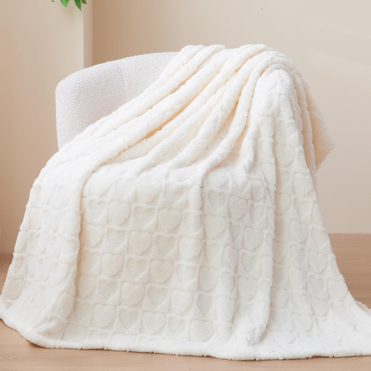 NEWCOSPLAY 3D Checkered Flannel Throw Blanket, Ivory Checkered, 50"x70"
