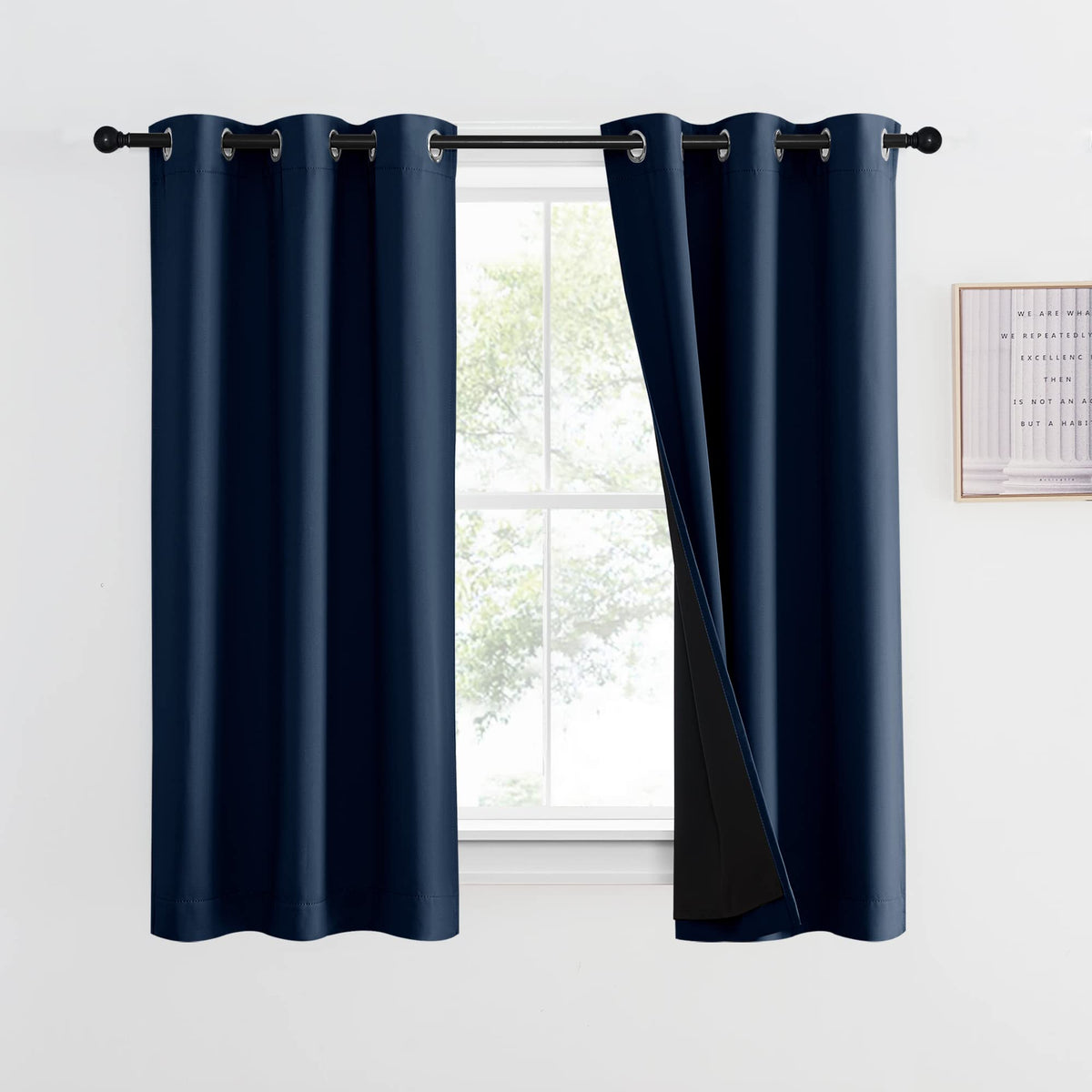 NICETOWN 100% Blackout Curtain 54 inches Long, Double-Deck Completely Blackout Window Treatment Thermal Insulated Lined Drape for Small Window (White, 1 PC, 52 inches Width Each Panel)