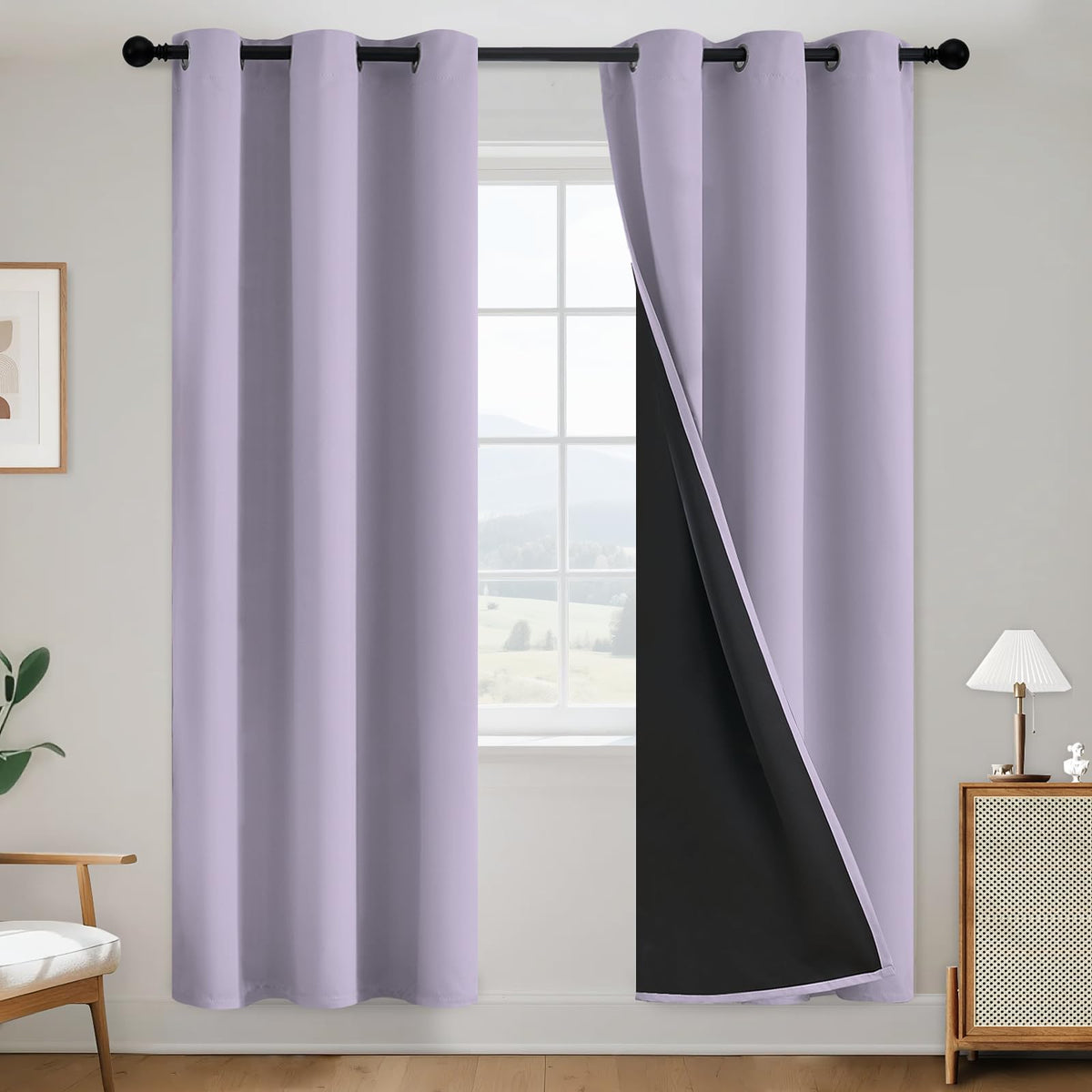SimpleHome Cream 100% Blackout Curtains Room Darkening Living Room 84 Inch