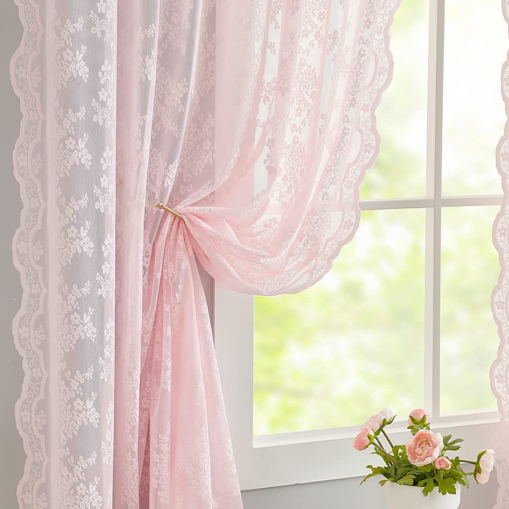 YJ YANJUN Vintage Lace Curtains 84 Inches Long-Victorian Floral Pattern Ivory Sheer Curtain Panels for Living Room Bedroom French Door, Light Filtering Drapes, 2 Panels 52W x 84L Cream