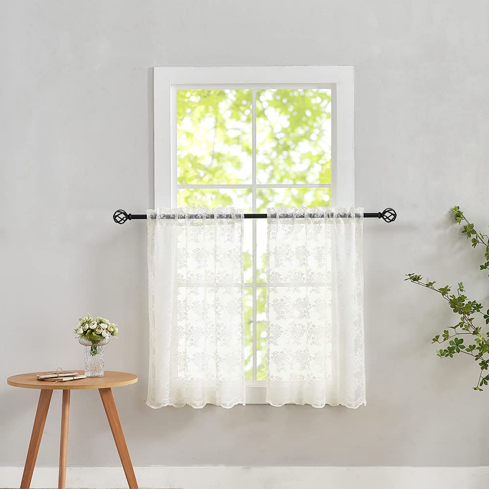 YJ YANJUN Vintage Lace Curtains 84 Inches Long-Victorian Floral Pattern Ivory Sheer Curtain Panels for Living Room Bedroom French Door, Light Filtering Drapes, 2 Panels 52W x 84L Cream
