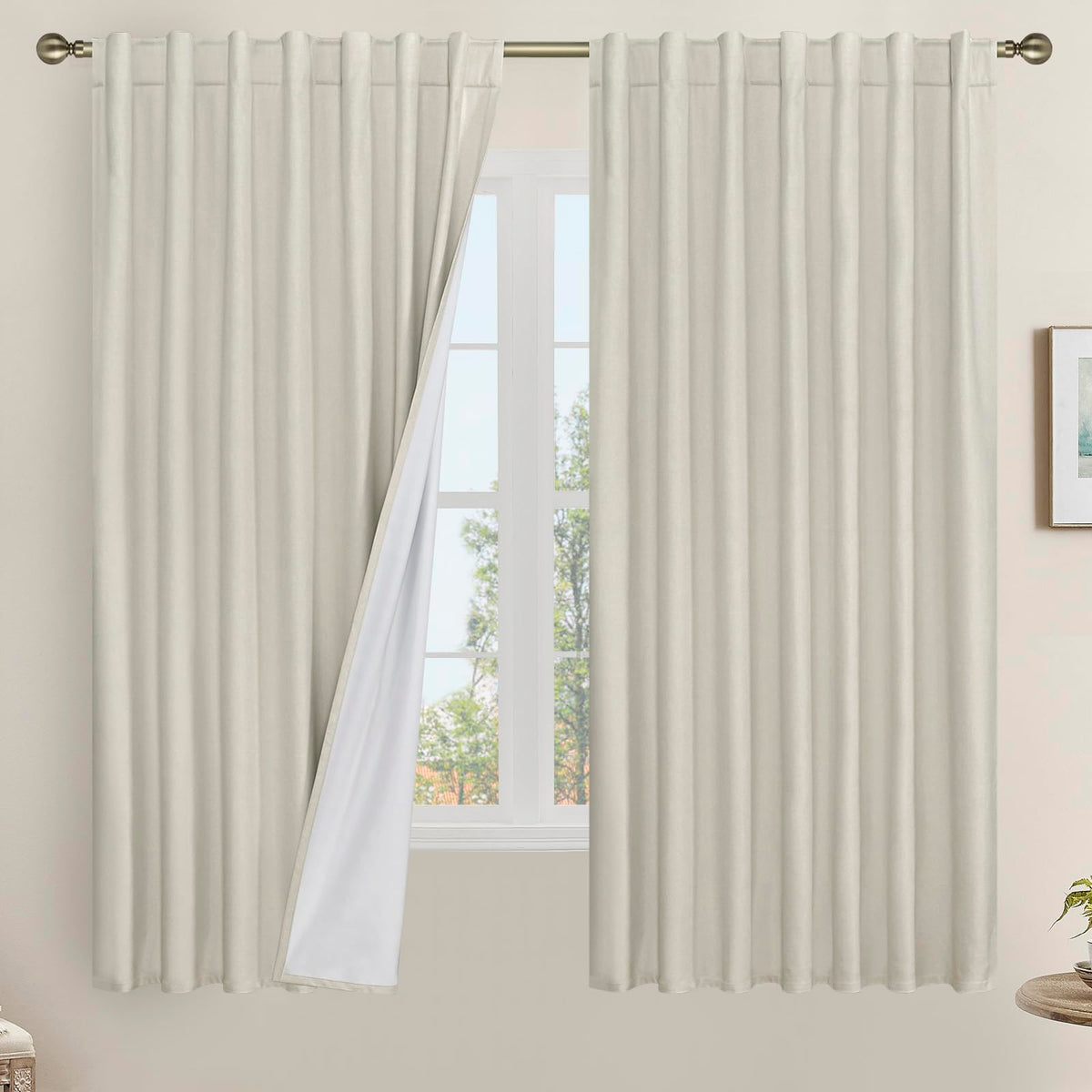 LAMIT 100% Blackout Short Linen Curtains for Cafe 40 Inch Length, Ivory