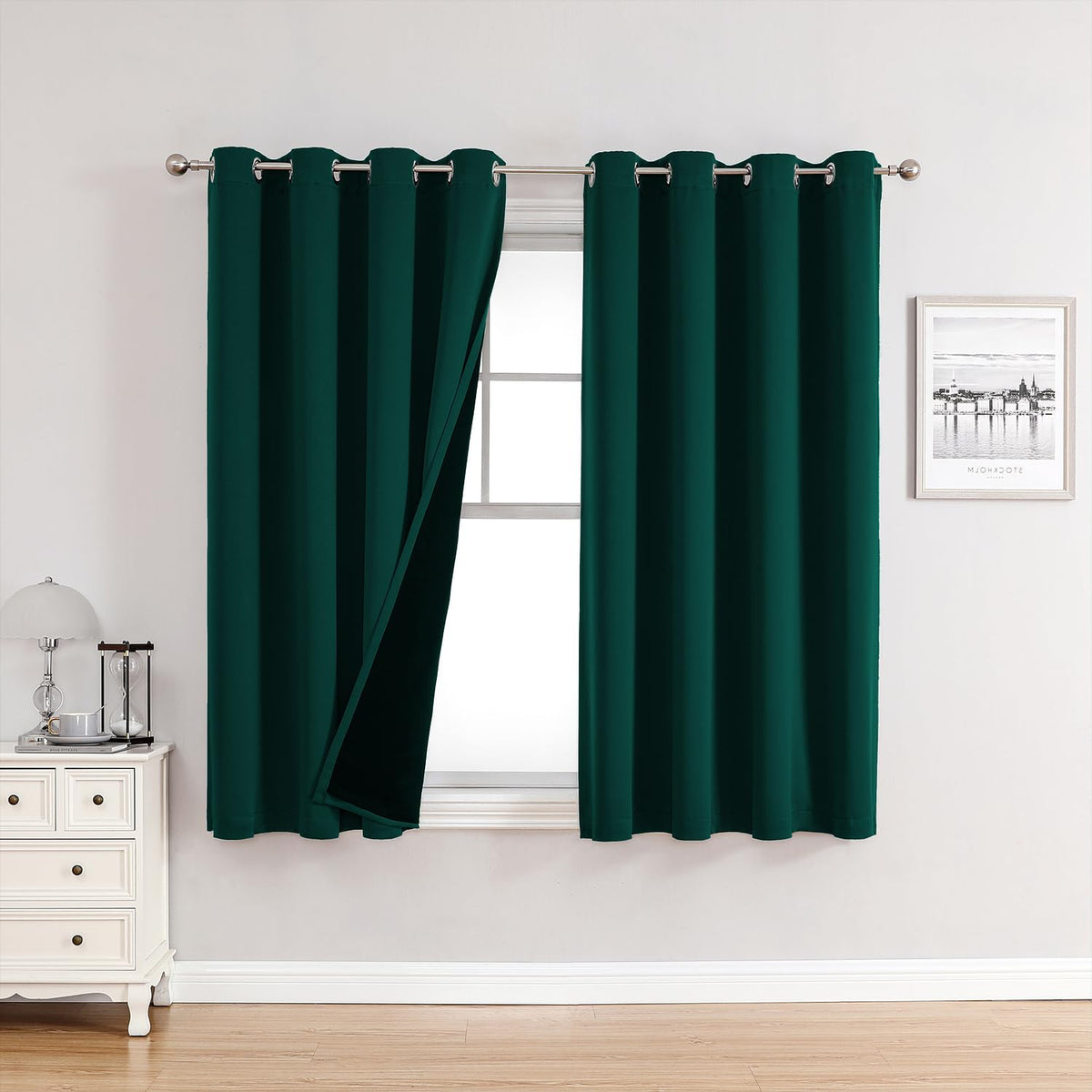 ChrisDowa 100% Blackout Curtains for Bedroom 63 Inch Long with Black Liner