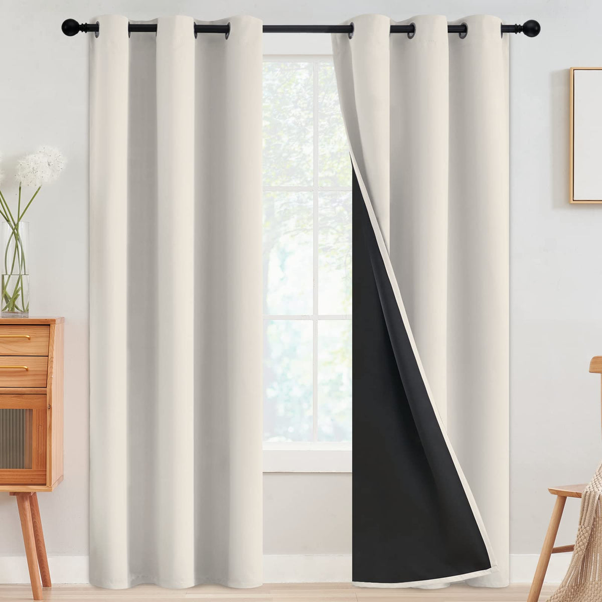 SimpleHome Cream 100% Blackout Curtains Room Darkening Living Room 84 Inch