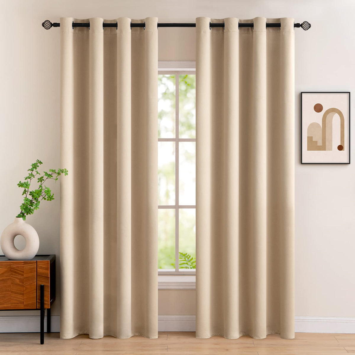 MIULEE Beige Blackout Bedroom Curtains Drapes 84 Inch Long 52"x84"