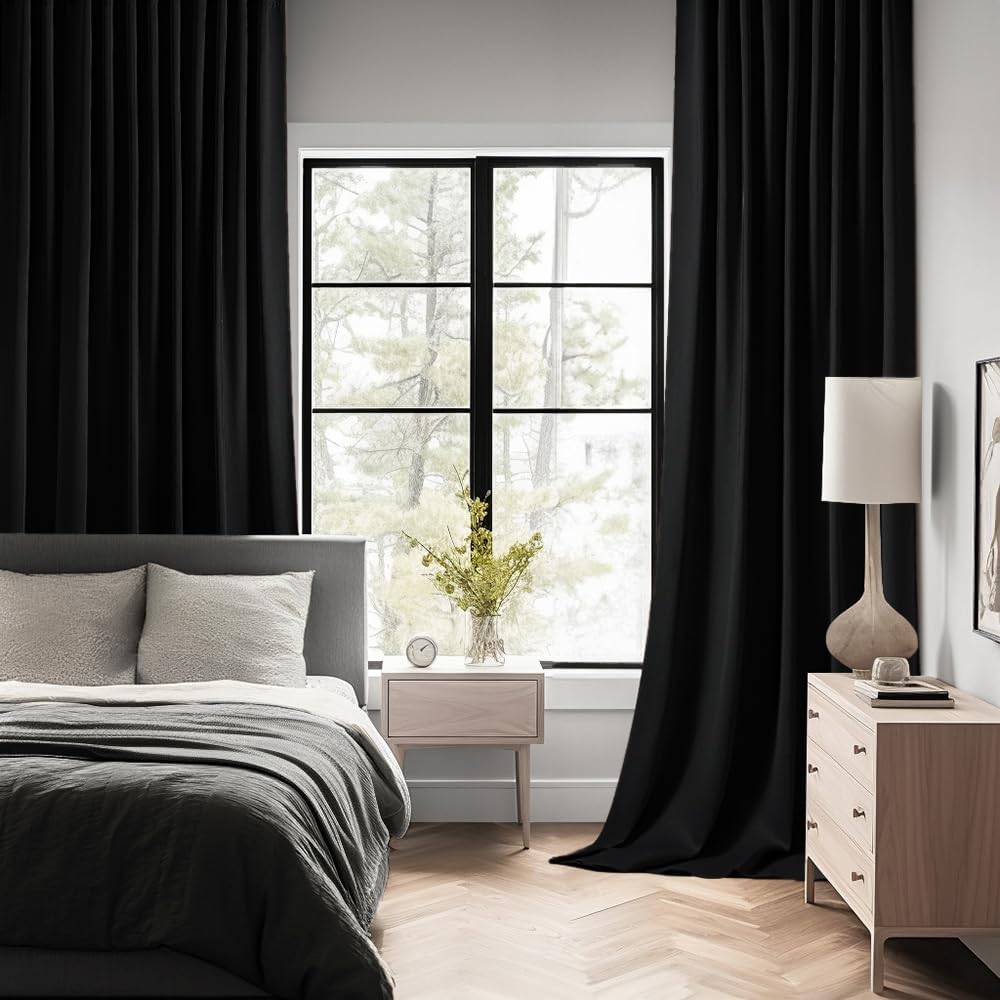 MIULEE 2 Panels Set Black Back Tab Blackout Curtains 52x96 Inch Long