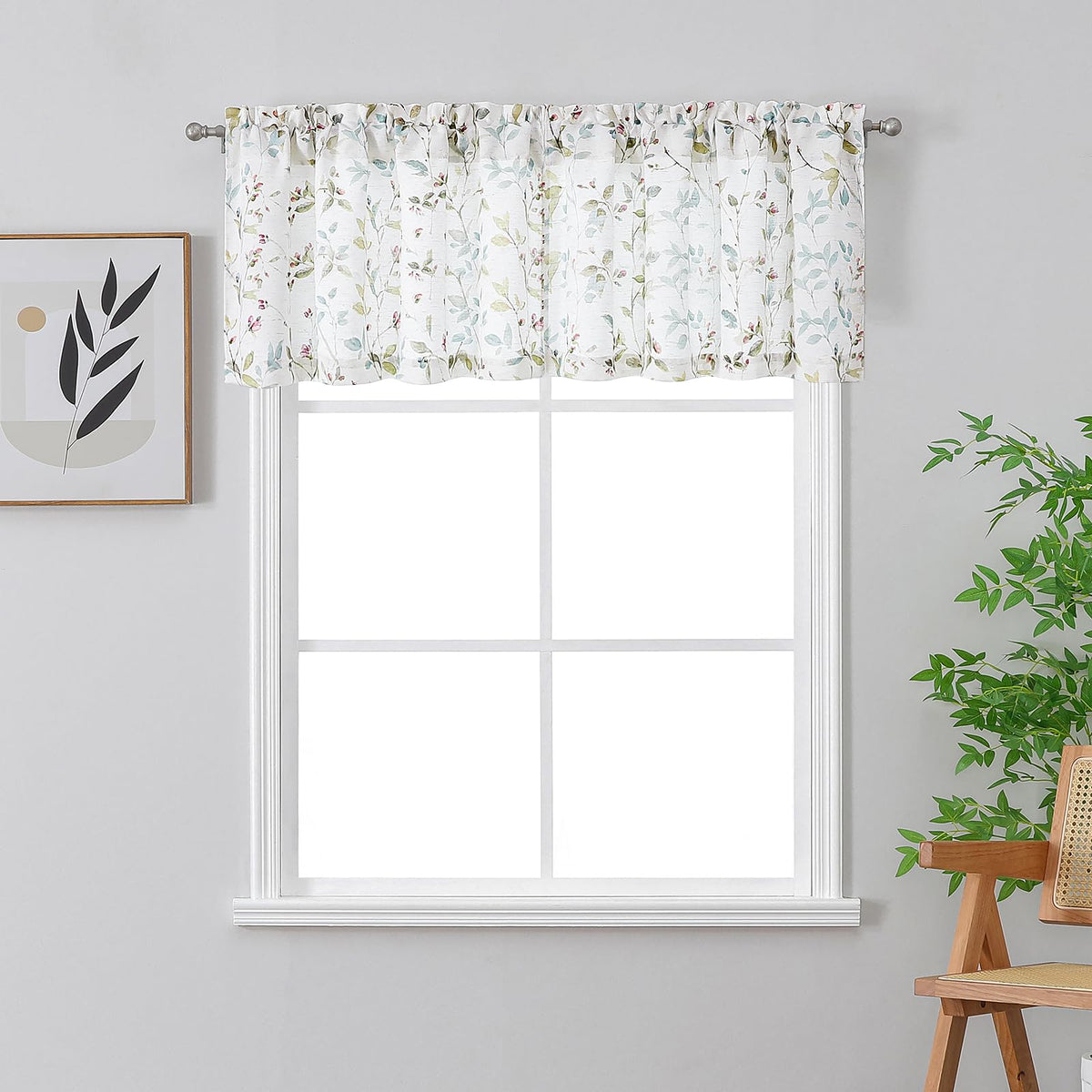 Chyhomenyc Roman Linen Blend Curtains 45 Inch Length 2 Panels, Light Filtering Soft Airy Leaf Floral Printed Rod Pocket Textured Window Treatment Drapes for Living Room Bedroom, 38Wx45L Inch, 2 PCS