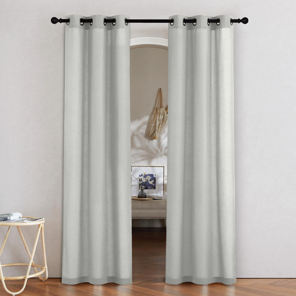 NICETOWN Natural Linen Curtains 84 inch Long 2 Panels Set, Grommet Top Thick Linen Burlap Semi Sheer Vertical Drapes Privacy Assured with Light Filtering for Bedroom/Living Room, W55 x L84