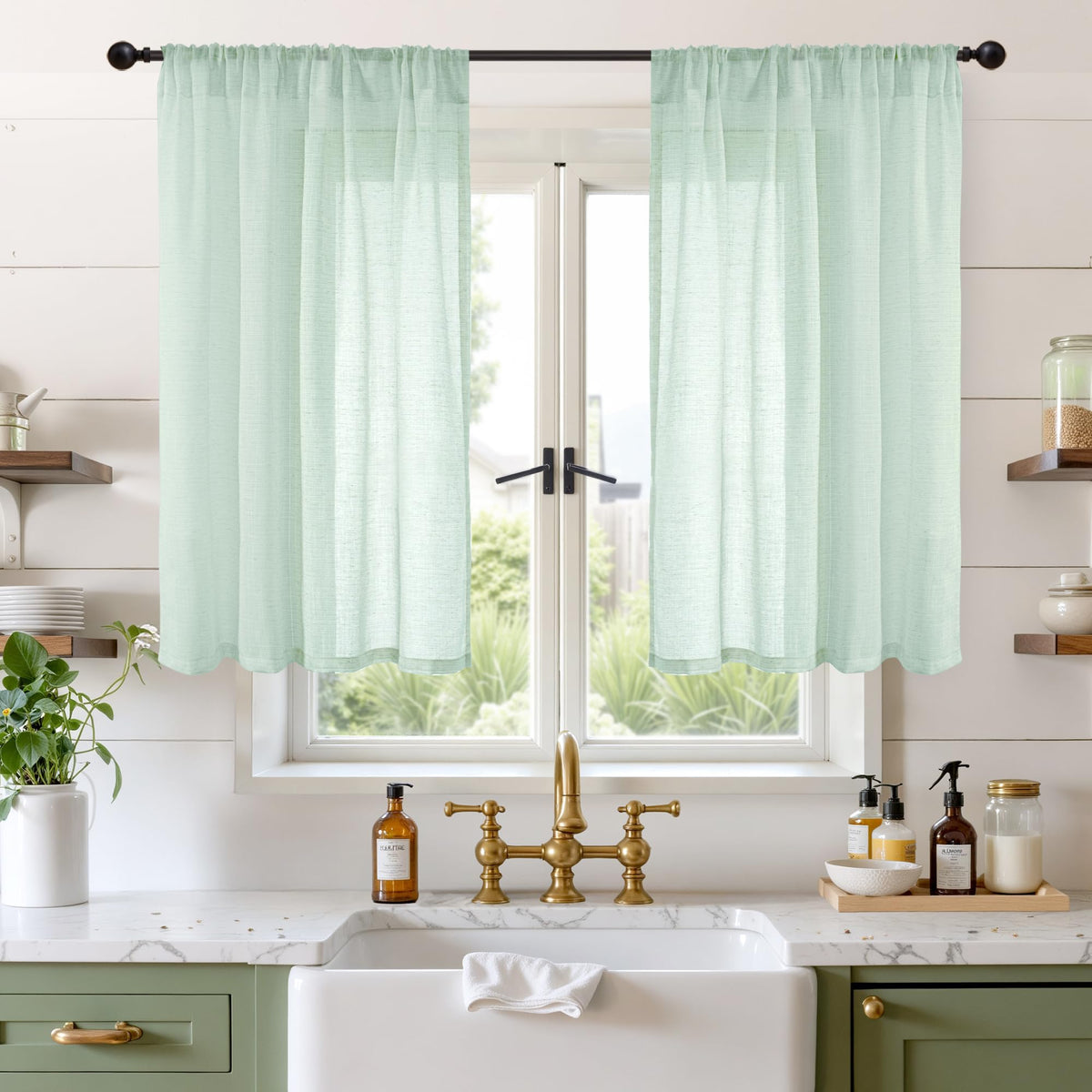 BGment Tan Linen Curtains 84 Inch Length 2 Panels Burlap Semi Sheer Drapes