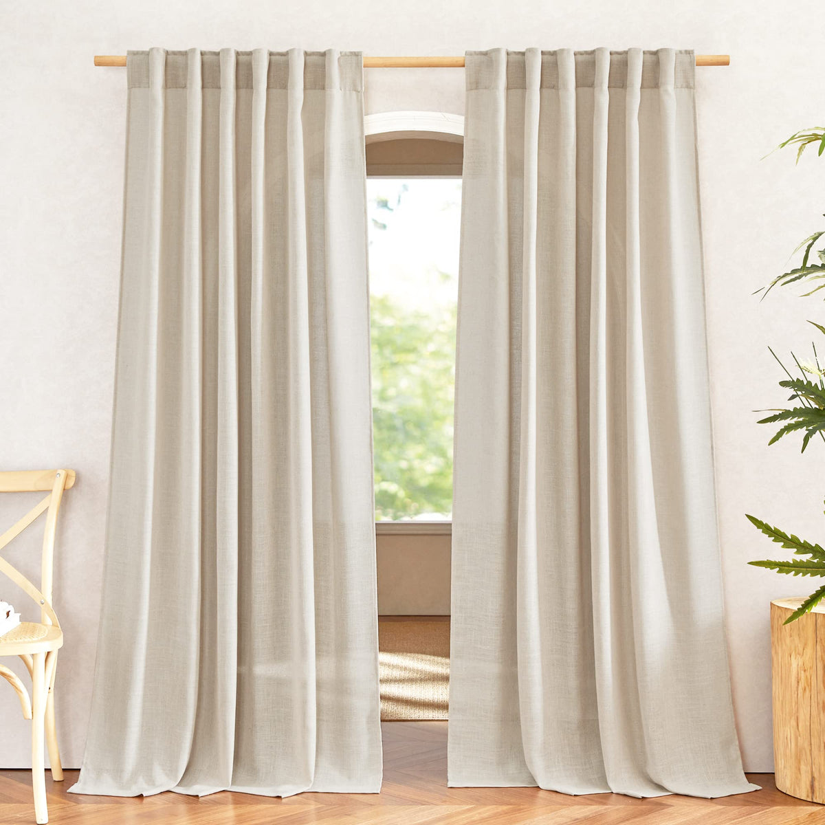 NICETOWN White Linen Sheer Curtains and Drapes 84 inches Long, Rod Pocket & Back Tab semitransparent with Light Through Vertical Window Treatments for Sliding Glass Door & Living Room, 52"W, Set of 2